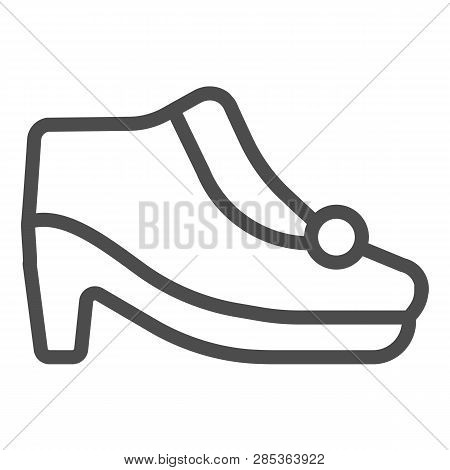 Autamn Shoes On Heels Line Icon. Warm Woman Shoes Vector Illustration Isolated On White. Female Foot