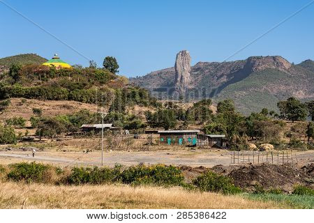 Landscape View On The Road From Gondar To The Simien Mountains Near Addis Zemen, Ethiopia, Africa