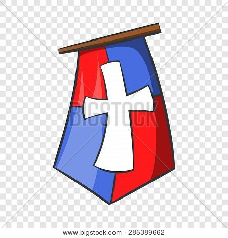 Red And Blue Medieval Banner Flag With Cross Icon In Cartoon Style On A Background For Any Web Desig