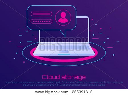 Desktop Computer With Unlocked Password Bubble Notification. Cloud File Storage. Concept Of Security