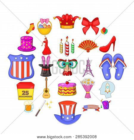 Festive Place Icons Set. Cartoon Set Of 25 Festive Place Vector Icons For Web Isolated On White Back