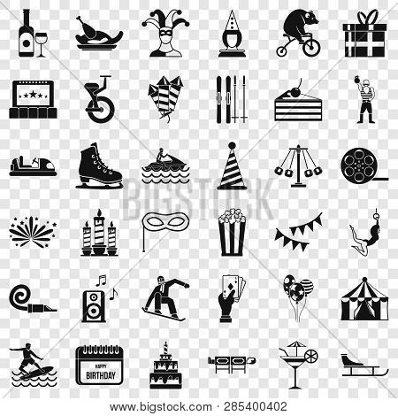 Amusement Park Icons Set. Simple Style Of 36 Amusement Park Vector Icons For Web For Any Design