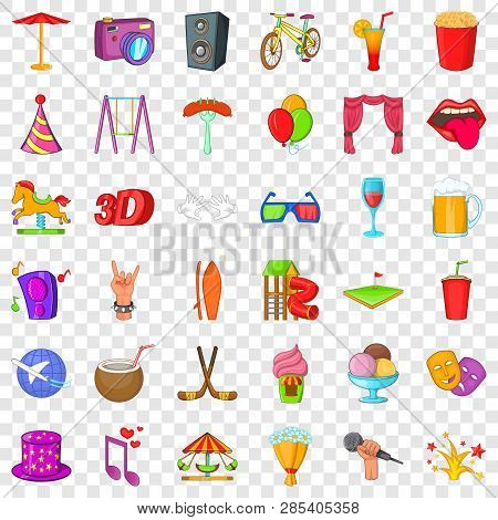 Lunapark Icons Set. Cartoon Style Of 36 Lunapark Vector Icons For Web For Any Design