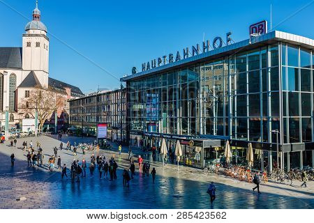 Forecourt Of The Main Station Of Cologne, Germany