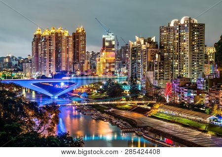 Night View Of New Taipei City At Xindian District, Taiwan