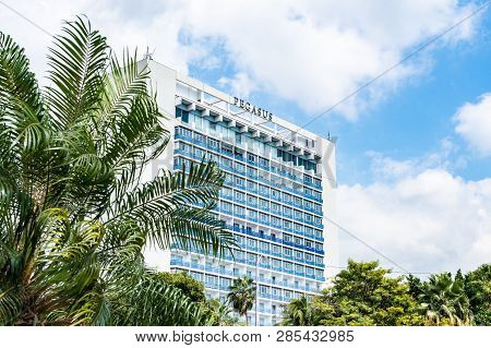Saint Andrew, Jamaica - February 05 2019: The Jamaica Pegasus Hotel In New Kingston, Jamaica, Captur