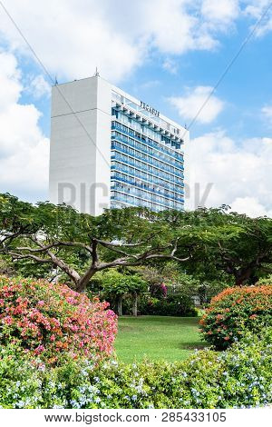 Saint Andrew, Jamaica - February 05 2019: The Jamaica Pegasus Hotel In New Kingston, Jamaica, Captur