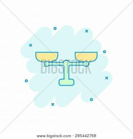 Vector Cartoon Scale Weigher Icon In Comic Style. Weigher Sign Illustration Pictogram. Balance Busin