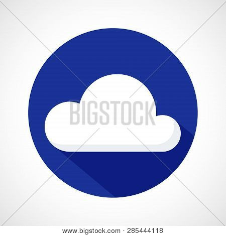 Color Weather Night Cloudy Icon In Flat Style. Gray Cloud With Long Shadow On Blue Circle For Print,
