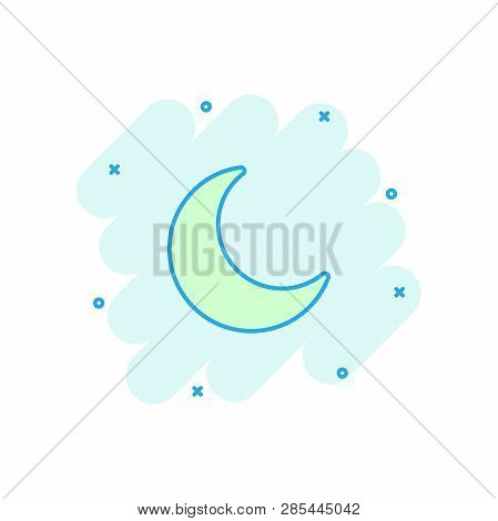 Vector Cartoon Nighttime Moon And Stars Icon In Comic Style. Lunar Night Concept Illustration Pictog