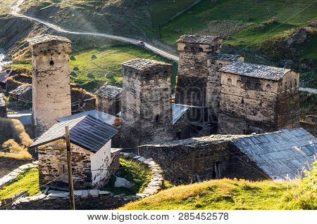 Svan Towers Of The Famous Ushguli Village, Chazhashi Community. Svanety Georgia. Tamara The Great To