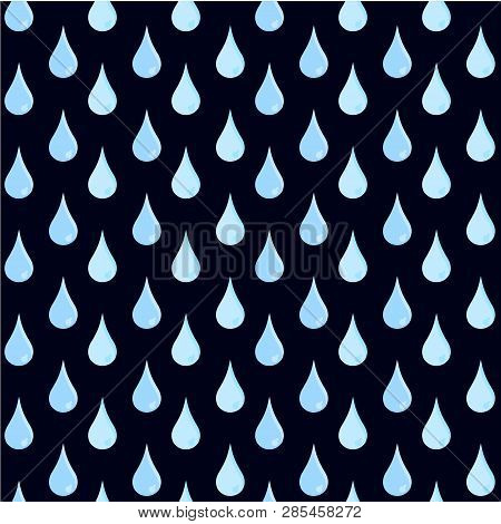 Seamless Pattern Of Blue Water Drops On Black. Rain Design Element Stock Vector Illustration For Web