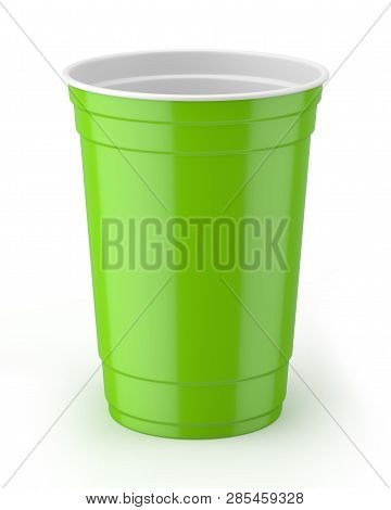 3d Rendered Green And White 16oz 455ml American Plastic Party Cup.