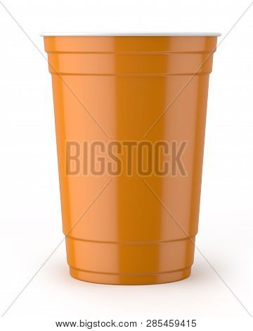3d Rendered Orange And White 16oz 455ml American Plastic Party Cup.