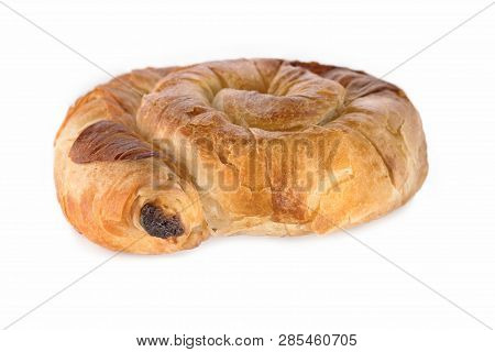 Placinta Cake Filled With A Soft Cheese. Isolated On A White Background.