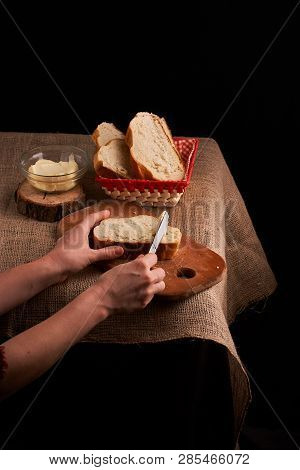 Breads And Butter Concept Of Teasty Home Food Close Up On Table
