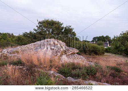 Old Megalith In Le Brunet (france) On A Sunny Evening In Summer
