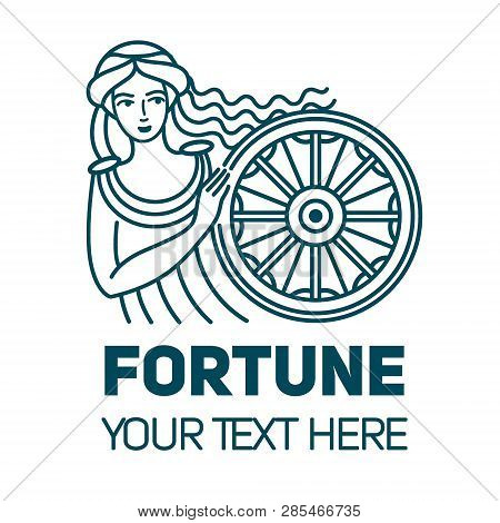Fortuna Roman Goddess Of Wealth Money And Fortune Linear Illustration. Beautiful And Young Woman.