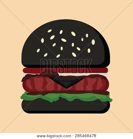 Hamburger Cheese And Beef Fast Food. Vector Drawing