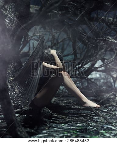 An Angel In Mystical Forest,3d Illustration For Book Illustration Or Book Cover