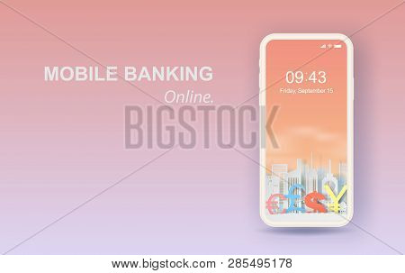 3d Paper Art And Carft Of Business Finance For Mobile Or Smartphone Banking Online Concept Your Text