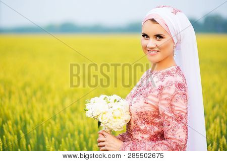Beautiful Young Oriental Bride Preparing For Wedding
