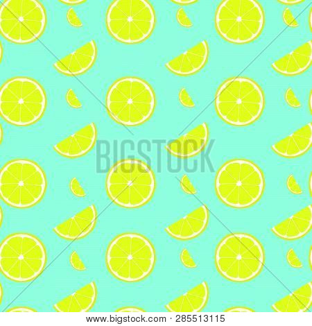 Lemon Seamless Pattern With Half And Slice. Vector Illustration Fof Decoration.