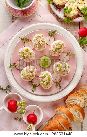 Deviled Eggs, Stuffed Eggs Filled With A Paste Made From Smoked Ham, Mayonnaise, Egg Yolks And Fresh