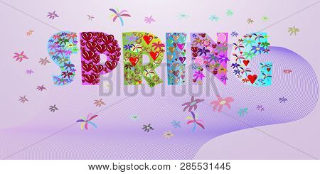 Spring Word With Flouered Letters. Poster For Spring