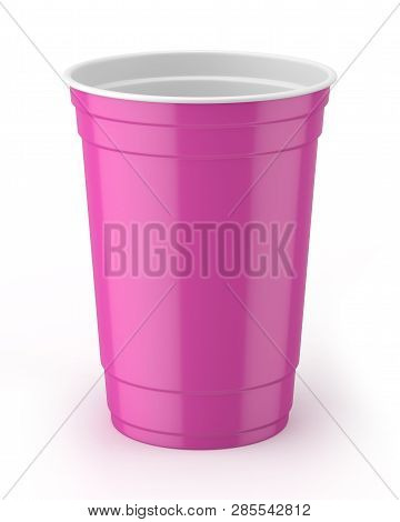 3d Rendered Pink And White 16oz 455ml American Plastic Party Cup.