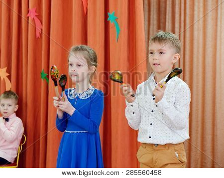 Gomel, Belarus - February 22, 2019: Matinee In Kindergarten Dedicated To The Day Of The Soviet Army.