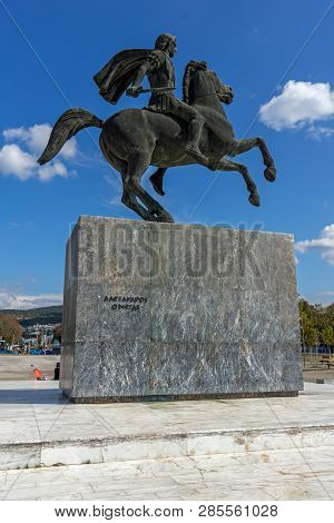 Thessaloniki, Greece - September 30, 2017: Alexander The Great Monument In City Of Thessaloniki, Cen