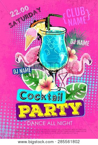 Summer Cocktail Party Disco Poster Design. Zine Cutlure Style