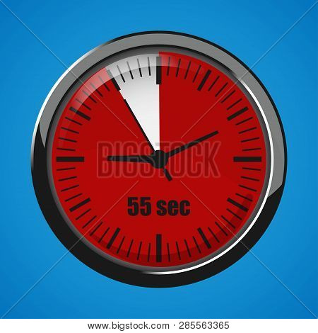 Fifty Five Seconds Clock On Blue Background. Clock 3d Icon. Stopwatch Icon.