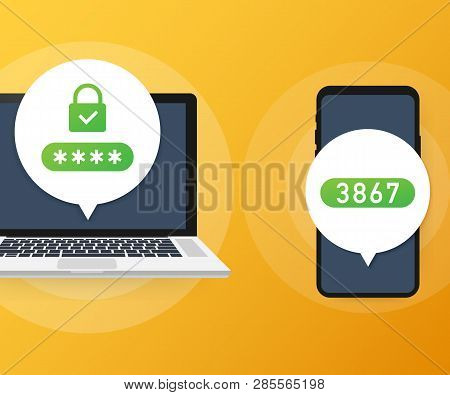 Two Step Authentication Vector Illustration, Flat Cartoon Smartphone And Computer Safety Login Or Si