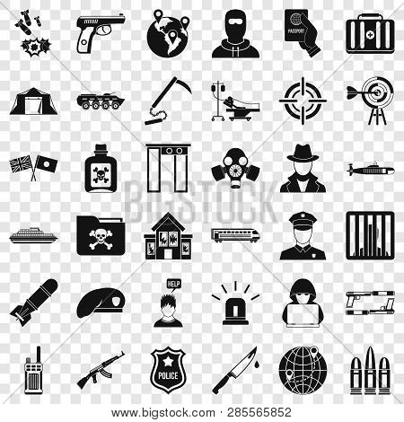 Antiterrorism Icons Set. Simple Style Of 36 Antiterrorism Vector Icons For Web For Any Design