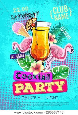 Summer Cocktail Party Disco Poster Design. Zine Cutlure Style