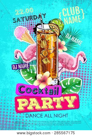 Summer Cocktail Party Disco Poster Design. Zine Cutlure Style