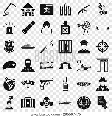 World Antiterrorism Icons Set. Simple Style Of 36 World Antiterrorism Vector Icons For Web For Any D