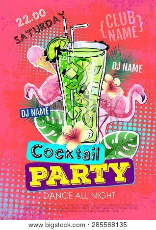 Summer Cocktail Party Disco Poster Design. Zine Cutlure Style