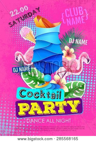 Summer Cocktail Party Disco Poster Design. Zine Cutlure Style