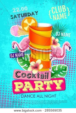 Summer Cocktail Party Disco Poster Design. Zine Cutlure Style