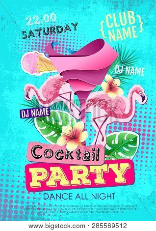 Summer Cocktail Party Disco Poster Design. Zine Cutlure Style