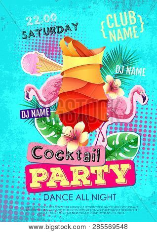 Summer Cocktail Party Disco Poster Design. Zine Cutlure Style