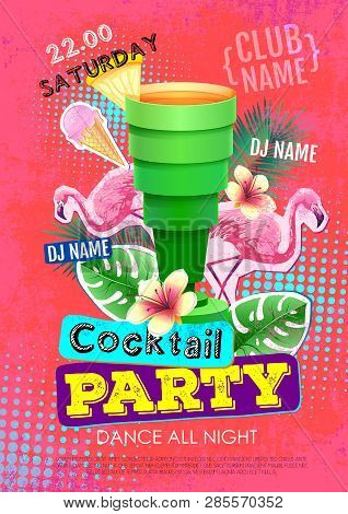 Summer Cocktail Party Disco Poster Design. Zine Cutlure Style