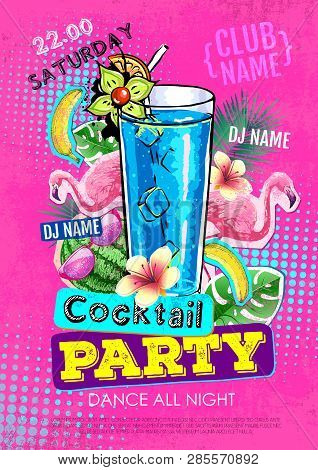 Cocktail Party Disco Poster Design. Zine Cutlure Style