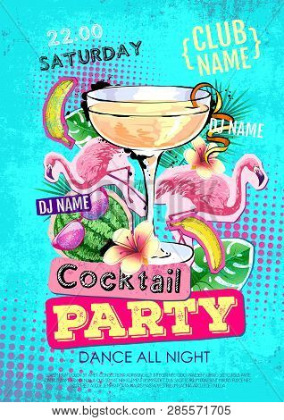 Cocktail Party Disco Poster Design. Zine Cutlure Style