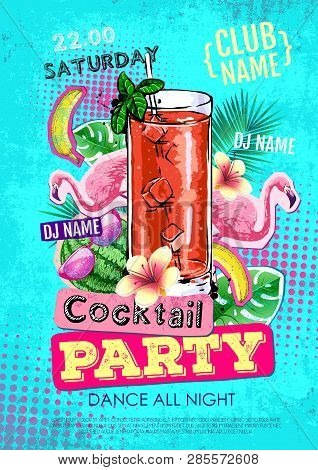 Cocktail Party Disco Poster Design. Zine Cutlure Style