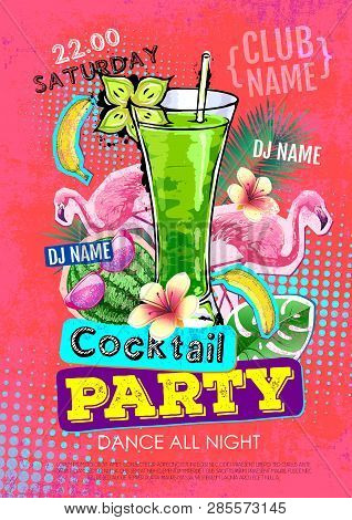 Cocktail Party Disco Poster Design. Zine Cutlure Style