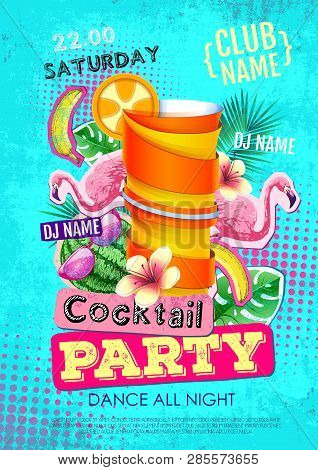 Cocktail Party Disco Poster Design. Zine Cutlure Style